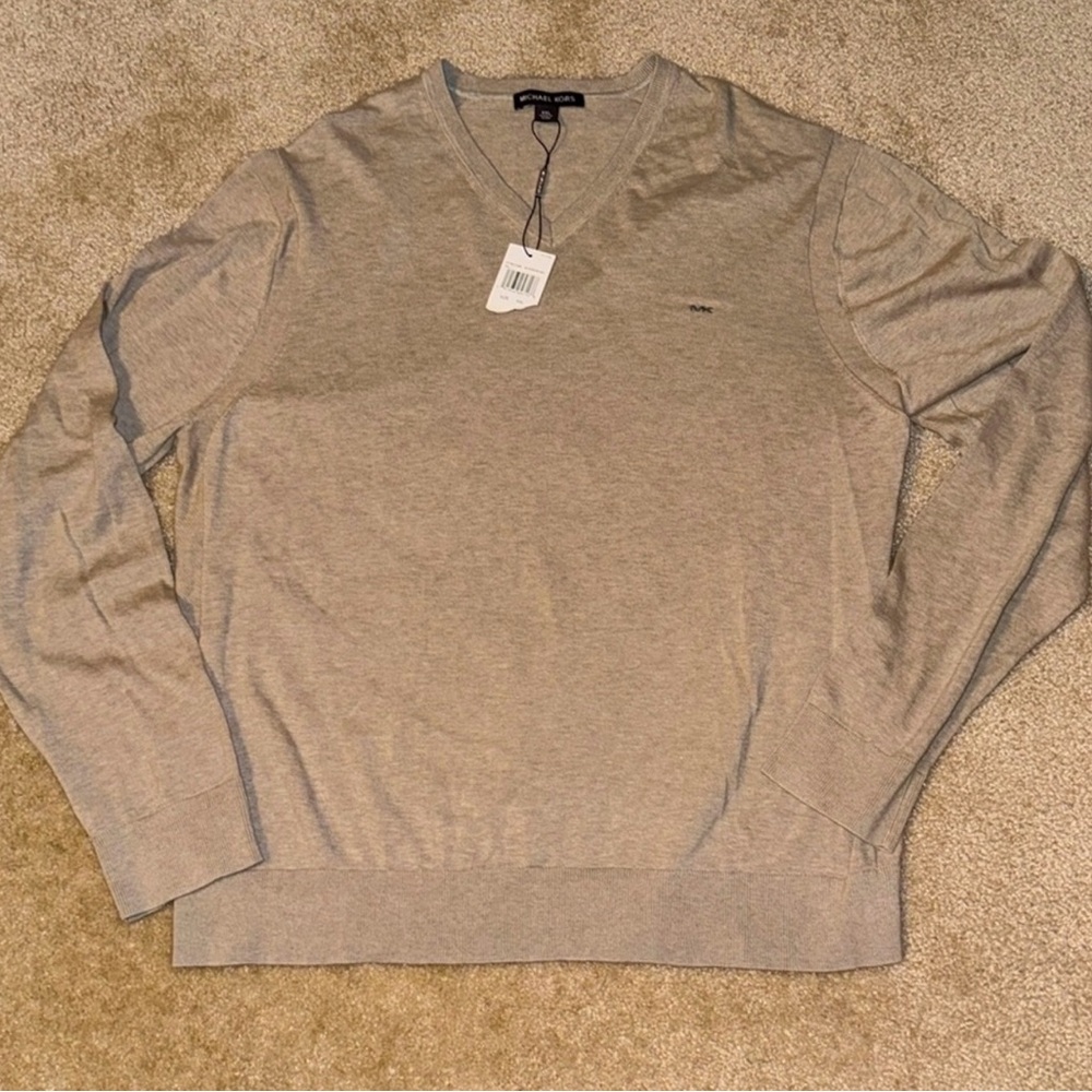 Michael Kors Tan V-Neck Sweater Lightweight Knit
